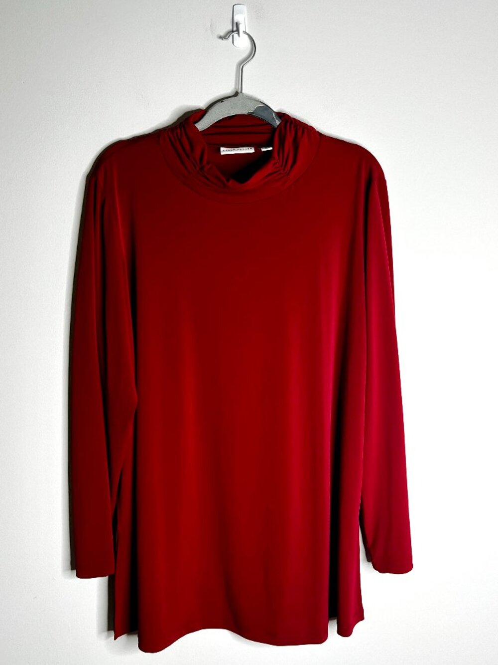 Susan Graver Mock Neck Liquid Knit Red Fall Transition Long Sleeve Base Layer XL